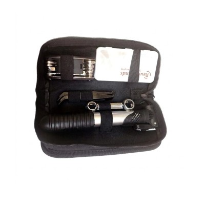 KIT HERRAMIENTAS BICICLETA PORTÁTIL INFLADOR PARCHES Y MULTIHERRAMIENTAS