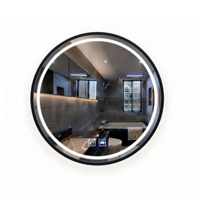 ESPEJO REDONDO INTELIGENTE LUZ LED MARCO BORDE NEGRO 60CM