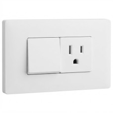 INTERRUPTOR SENCILLO + TOMA CORRIENTE MODERNO BLANCO